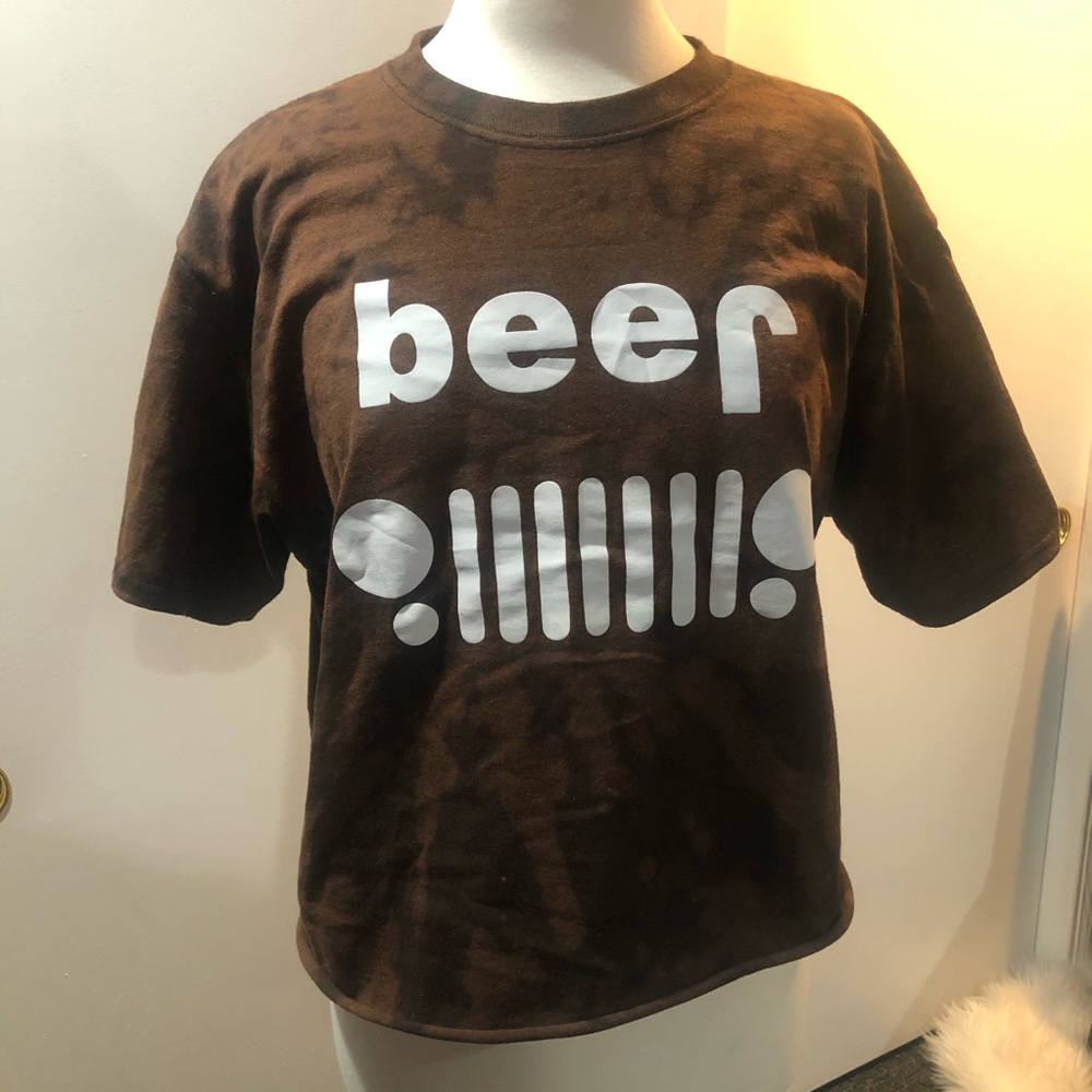 Bleach tie dyed Jeep beer cropped shirt